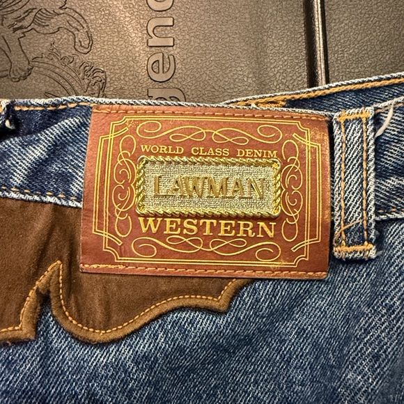 Lawman Western Denim - VINTAGE LAWMAN WOMENS JEANS WITH FAUX LEATHER DETAIL